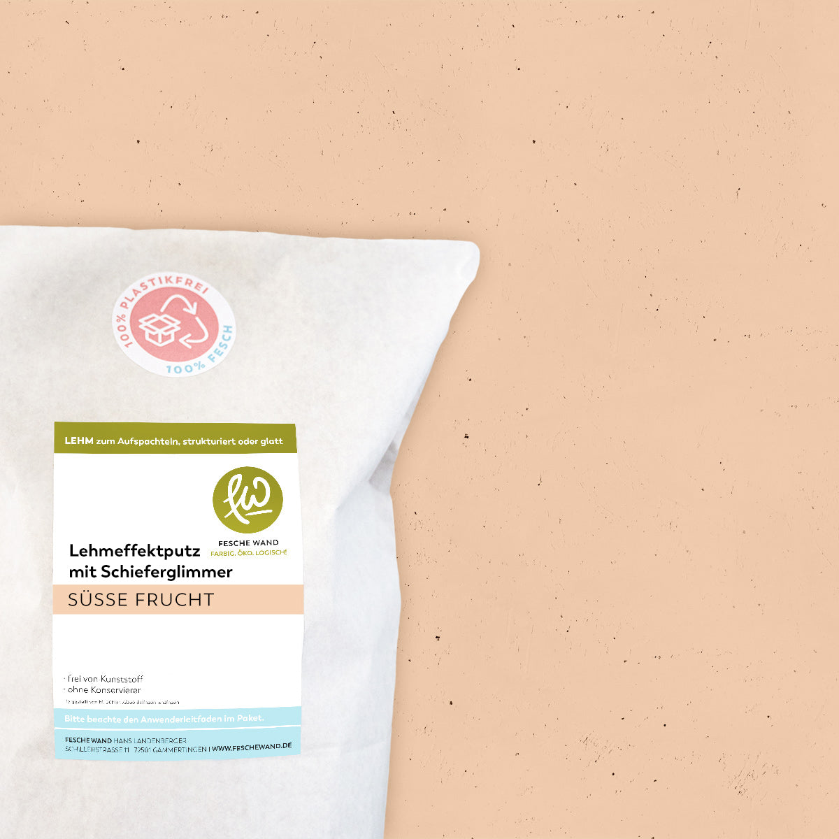 Lehmeffektputz mit Schieferglimmer - 0,8 KG in süsse Frucht (apricot) von Fesche Wand - #farbe_süsse Frucht (apricot)