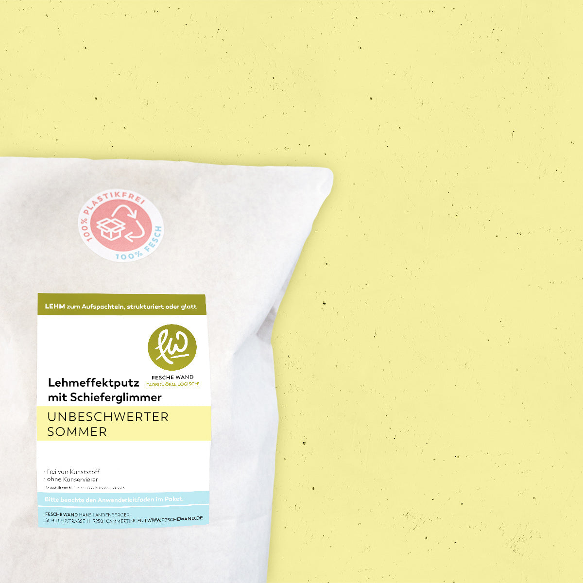 Lehmeffektputz mit Schieferglimmer - 0,8 KG in unbeschwerter Sommer (gelb) von Fesche Wand - #farbe_unbeschwerter Sommer (gelb)