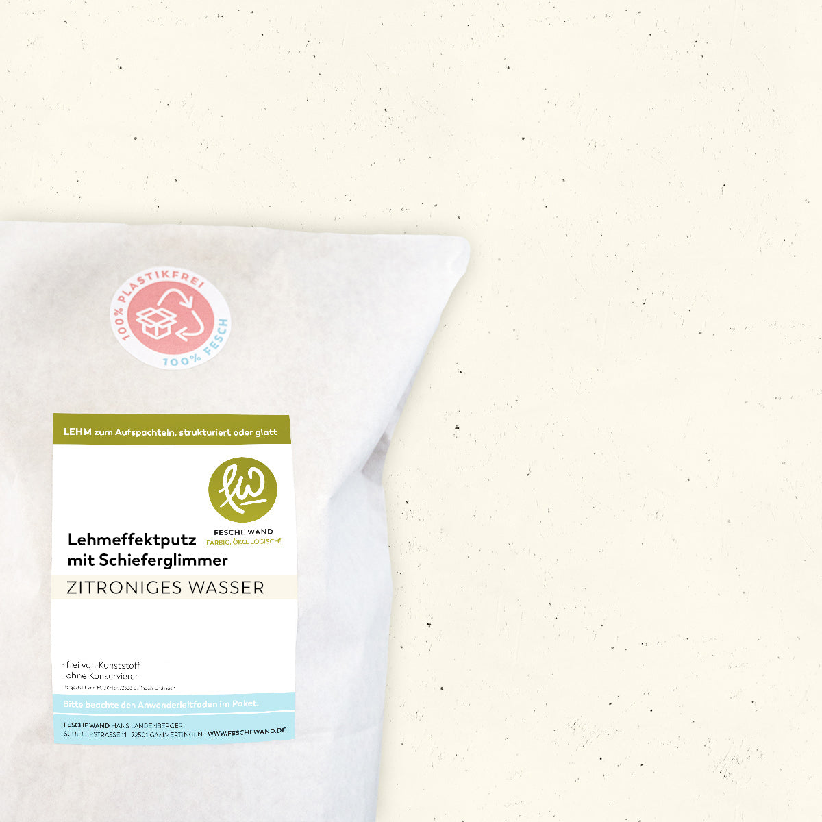 Lehmeffektputz mit Schieferglimmer - 0,8 KG in zitroniges Wasser (zartes hellgelb) von Fesche Wand - #farbe_zitroniges Wasser (zartes hellgelb)
