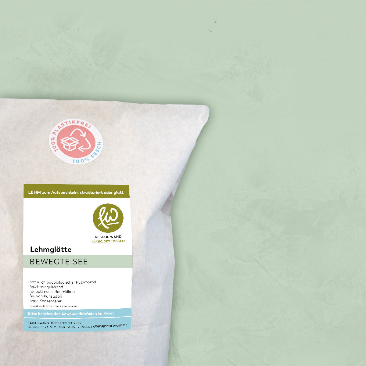 Lehmglätte - 0,8 KG in bewegter See (gedämpftes grün) von Fesche Wand - #farbe_bewegter See (gedämpftes grün)
