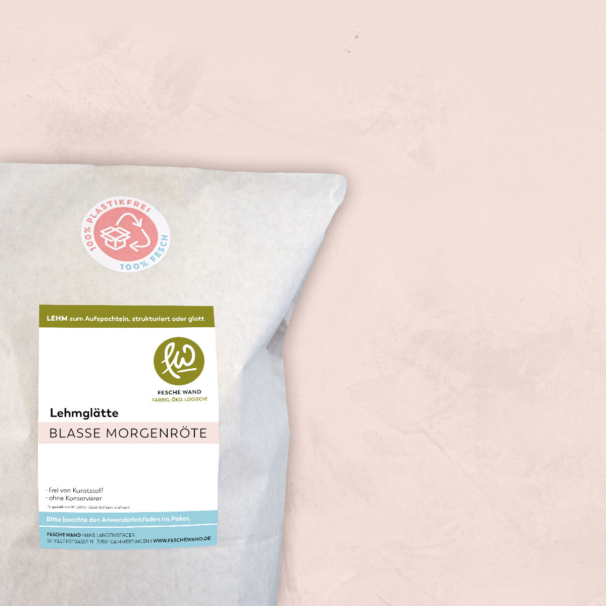 Lehmglätte - 0,8 KG in blasse Morgenröte (hell-rosa) von Fesche Wand - #farbe_blasse Morgenröte (hell-rosa)