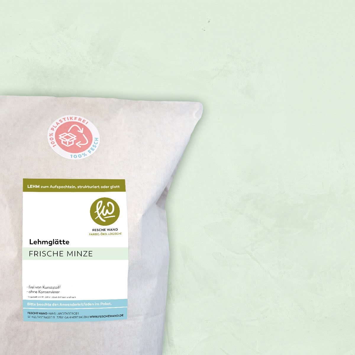 Lehmglätte - 0,8 KG in frische Minze (kühles grün) von Fesche Wand - #farbe_frische Minze (kühles grün)