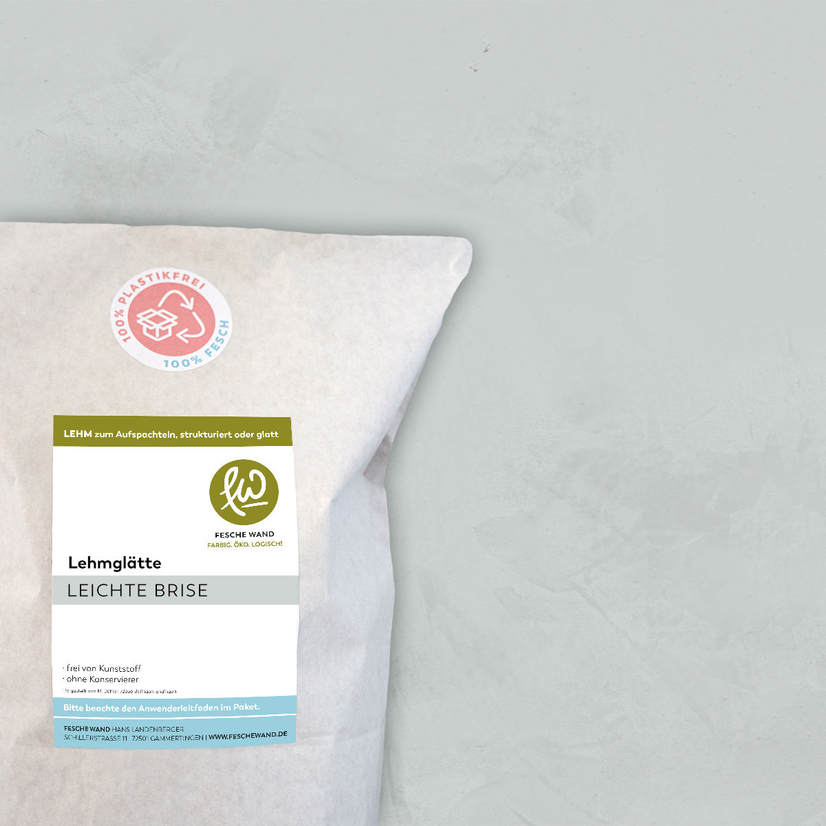Lehmglätte - 0,8 KG in leichte Brise (blaugrau) von Fesche Wand - #farbe_leichte Brise (blaugrau)