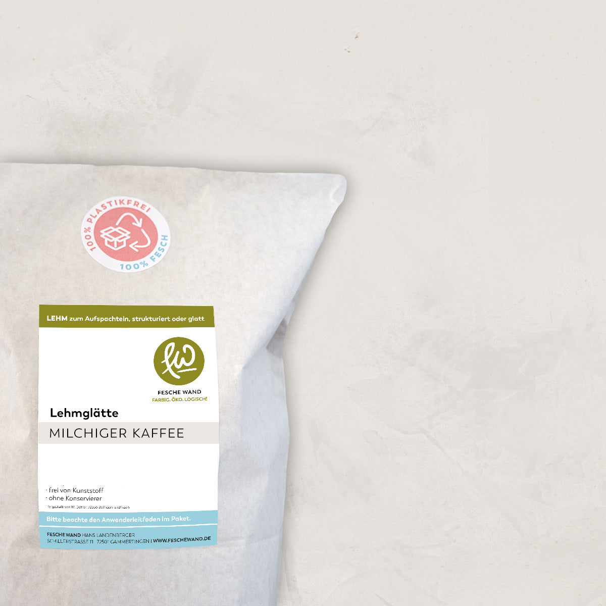 Lehmglätte - 0,8 KG in milchiger Kaffee (beige-braun) von Fesche Wand - #farbe_milchiger Kaffee (beige-braun)