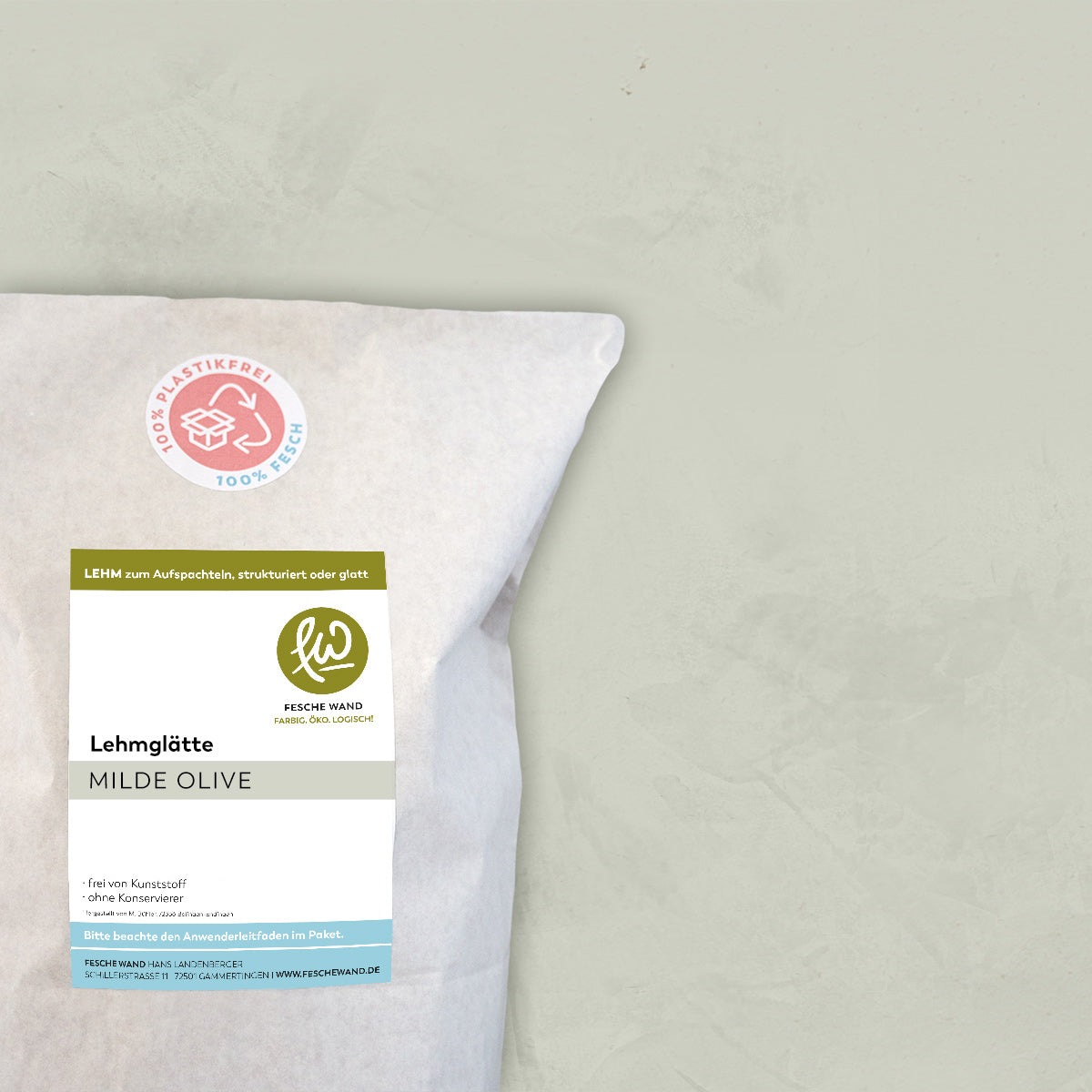 Lehmglätte - 0,8 KG in milde Olive (graugrün) von Fesche Wand - #farbe_milde Olive (graugrün)