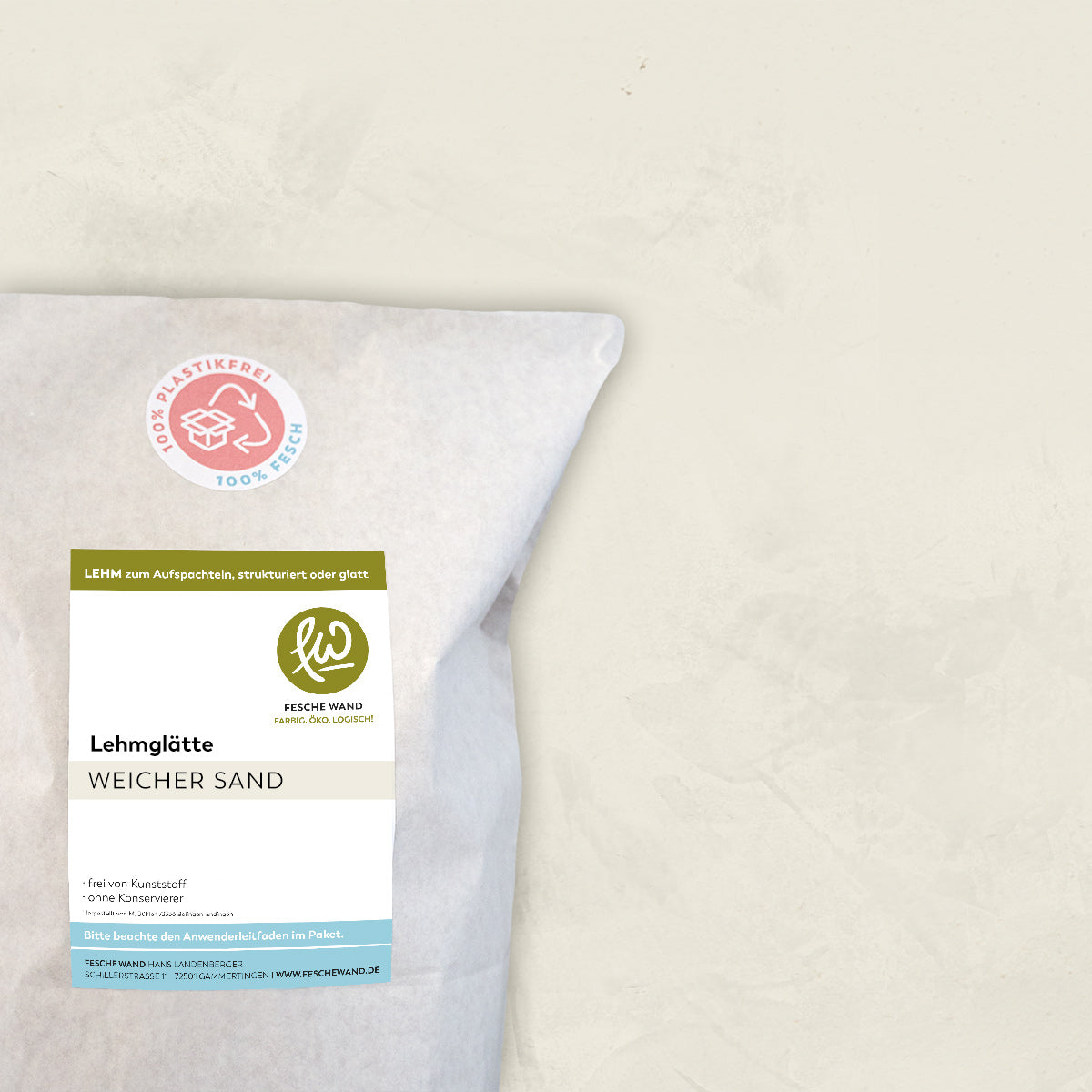 Lehmglätte - 0,8 KG in weicher Sand (beige) von Fesche Wand - #farbe_weicher Sand (beige)