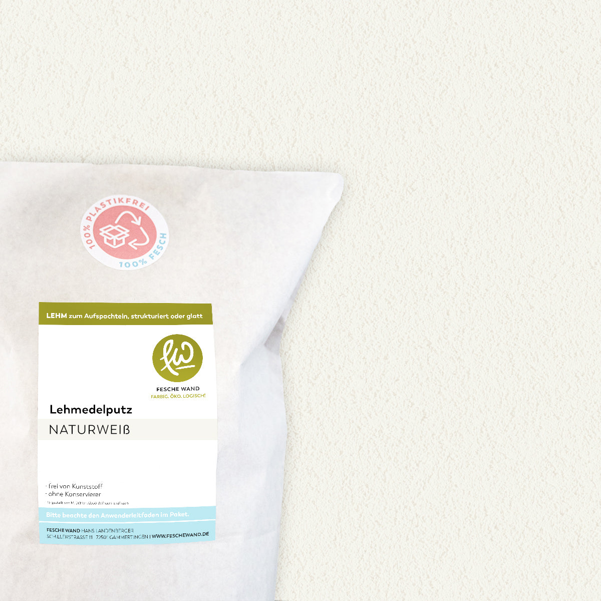 Lehmoberputz - Lehmedelputz - 0,8 KG in Naturweiß von Fesche Wand - #farbe_Naturweiß