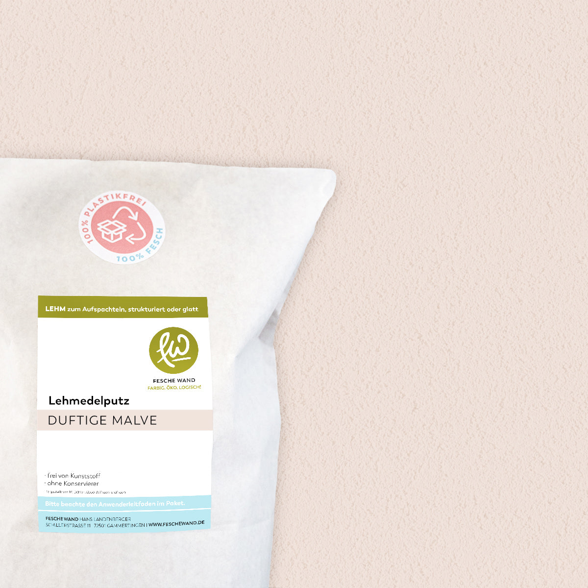 Lehmoberputz - Lehmedelputz - 0,8 KG in duftige Malve (altrosa) von Fesche Wand - #farbe_duftige Malve (altrosa)