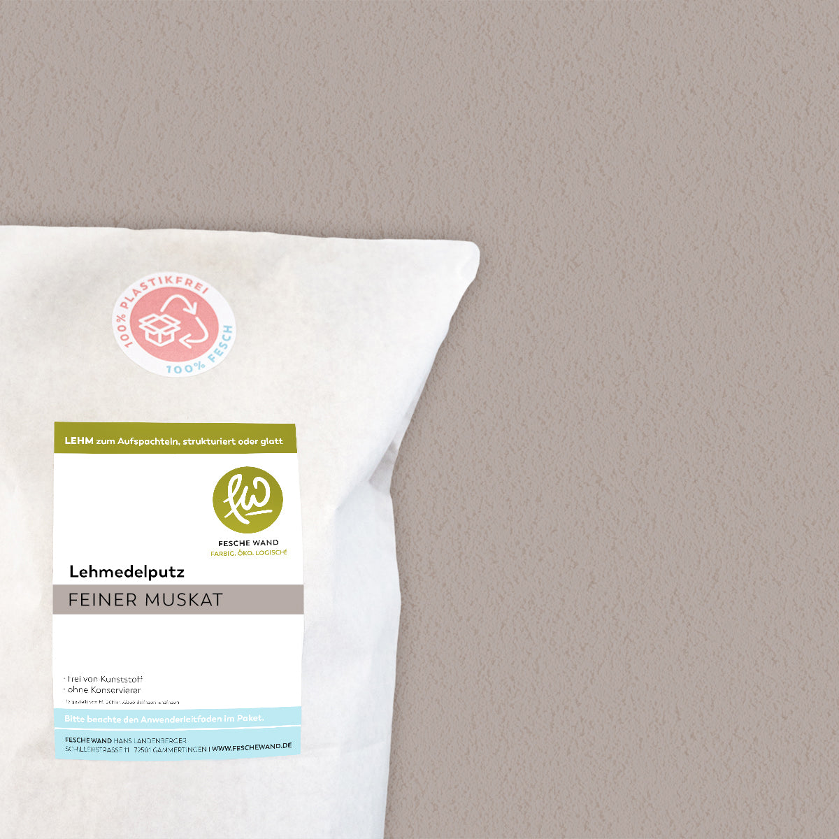 Lehmoberputz - Lehmedelputz - 0,8 KG in feiner Muskat (helles braun) von Fesche Wand - #farbe_feiner Muskat (helles braun)