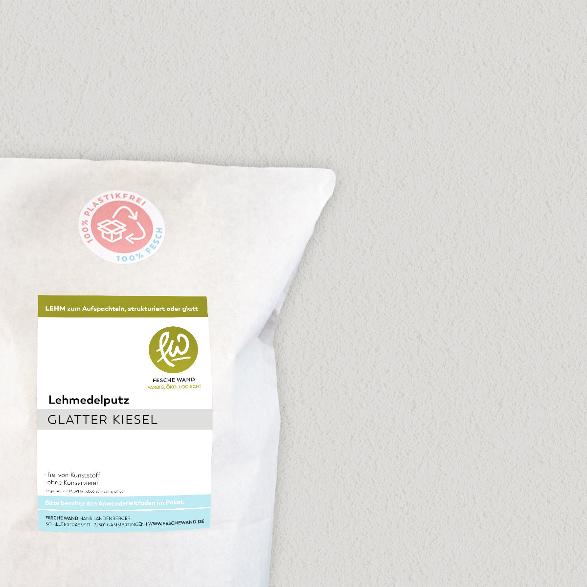 Lehmoberputz - Lehmedelputz - 0,8 KG in glatter Kiesel (hellgrau) von Fesche Wand - #farbe_glatter Kiesel (hellgrau)