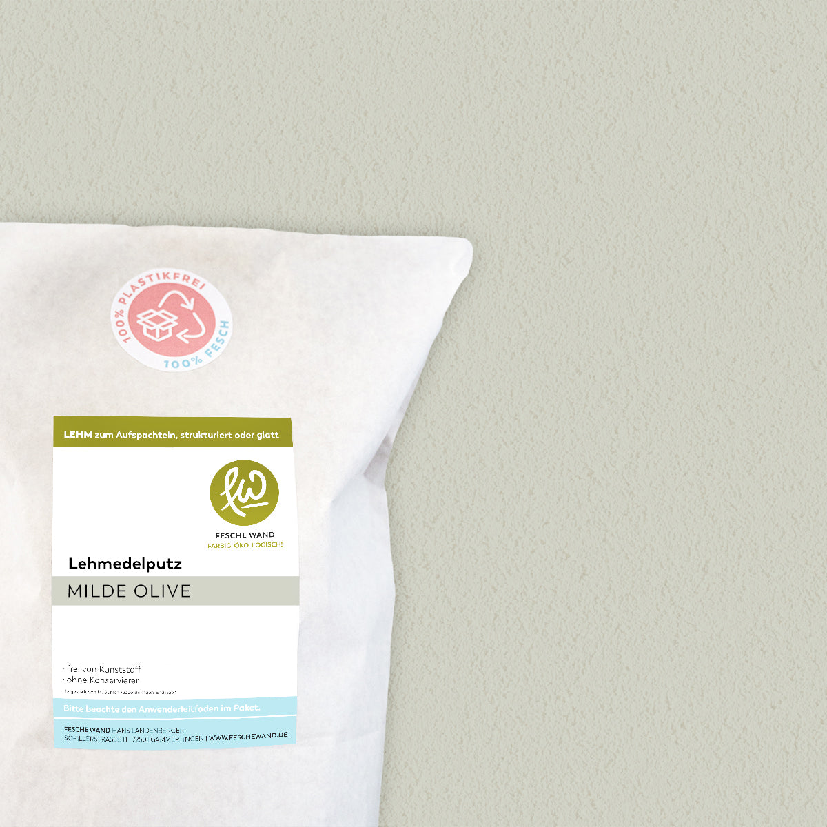 Lehmoberputz - Lehmedelputz - 0,8 KG in milde Olive (graugrün) von Fesche Wand - #farbe_milde Olive (graugrün)