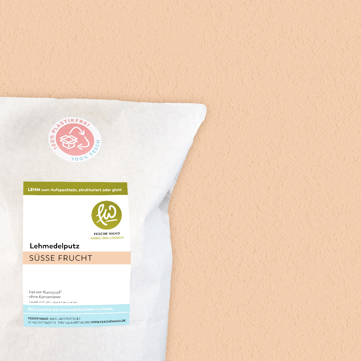 Lehmoberputz - Lehmedelputz - 0,8 KG in süsse Frucht (apricot) von Fesche Wand - #farbe_süsse Frucht (apricot)