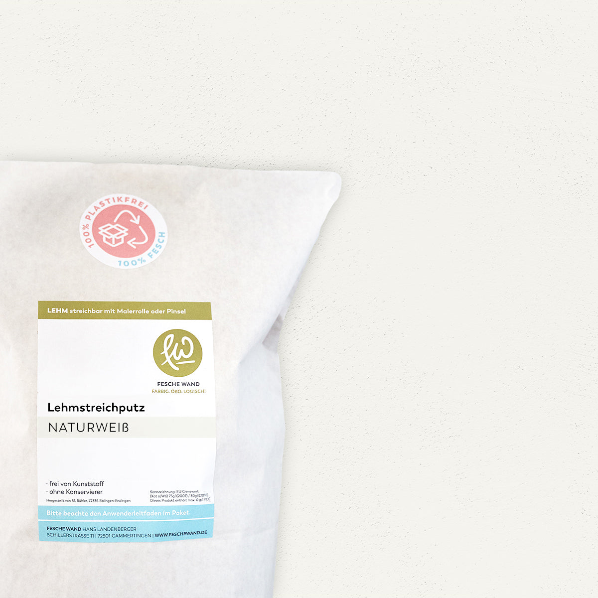 Lehmstreichputz - 0,8 KG in Naturweiß von Fesche Wand - #farbe_Naturweiß