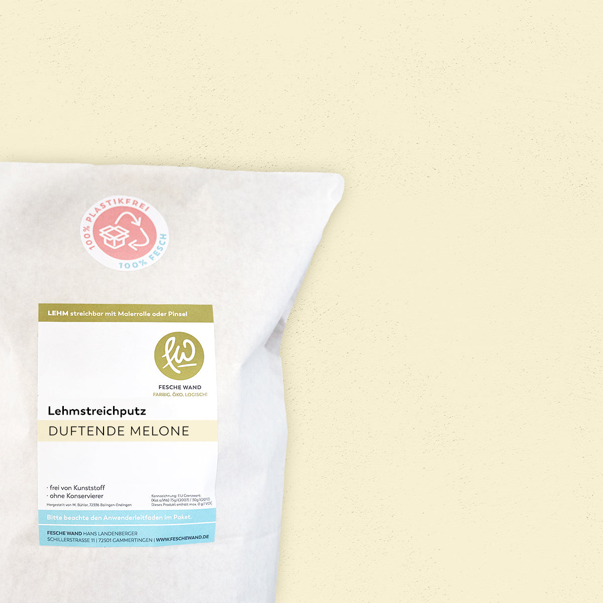 Lehmstreichputz - 0,8 KG in duftende Melone (helles apricot) von Fesche Wand - #farbe_duftende Melone (helles apricot)