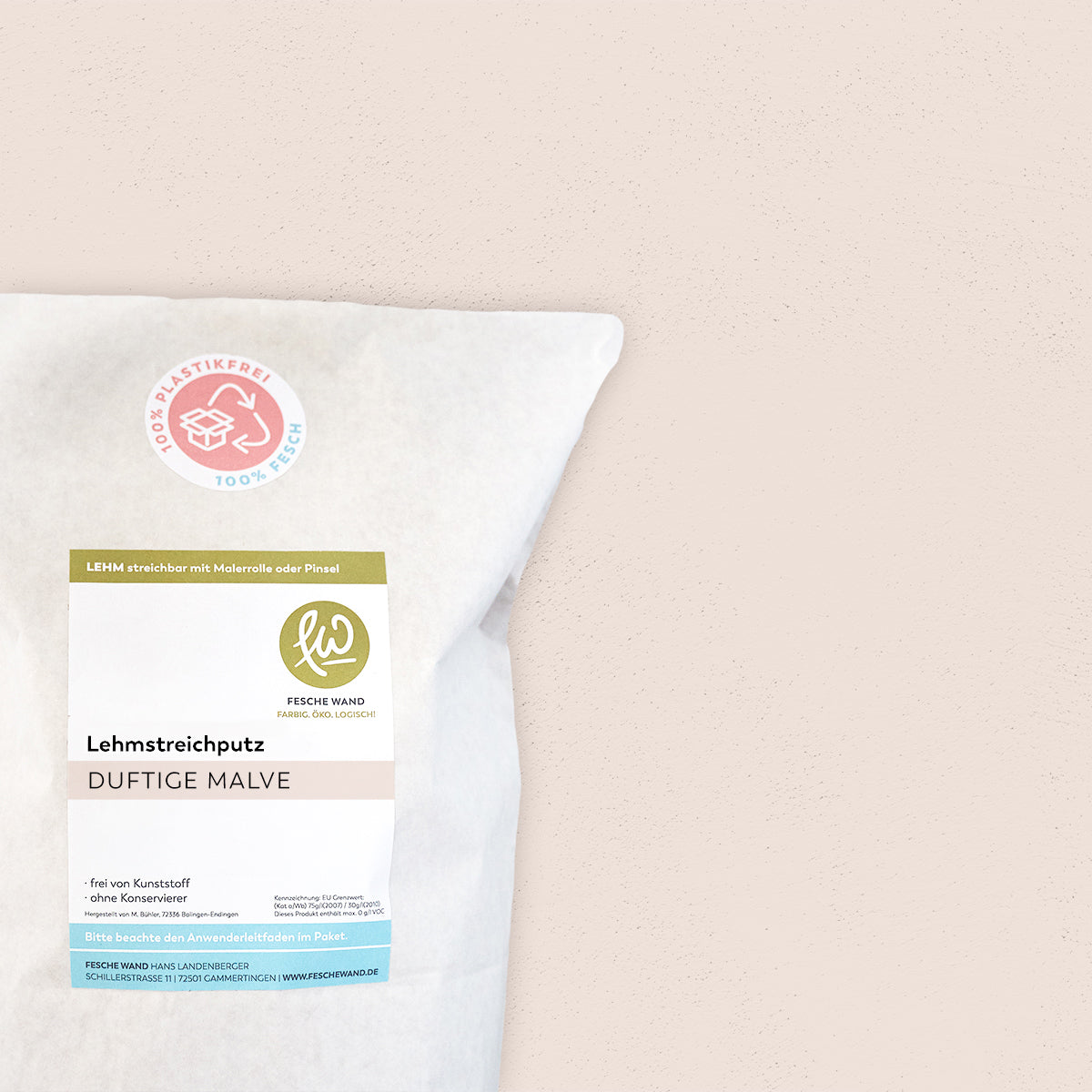 Lehmstreichputz - 0,8 KG in duftige Malve (altrosa) von Fesche Wand - #farbe_duftige Malve (altrosa)