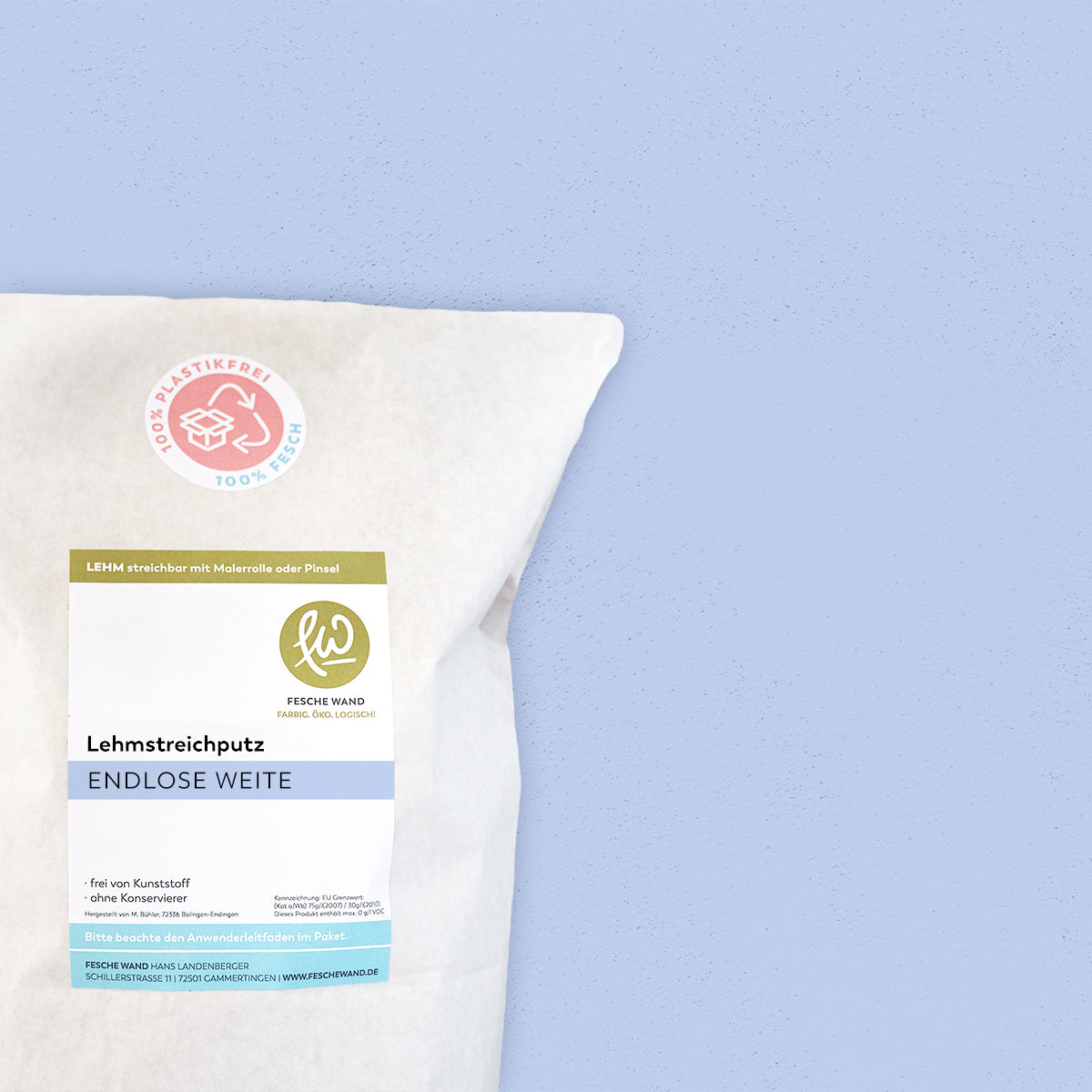 Lehmstreichputz - 0,8 KG in endlose Weite (himmelblau) von Fesche Wand - #farbe_endlose Weite (himmelblau)