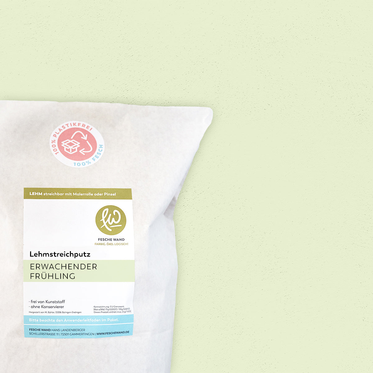 Lehmstreichputz - 0,8 KG in erwachender Frühling (helles gelbgrün) von Fesche Wand - #farbe_erwachender Frühling (helles gelbgrün)