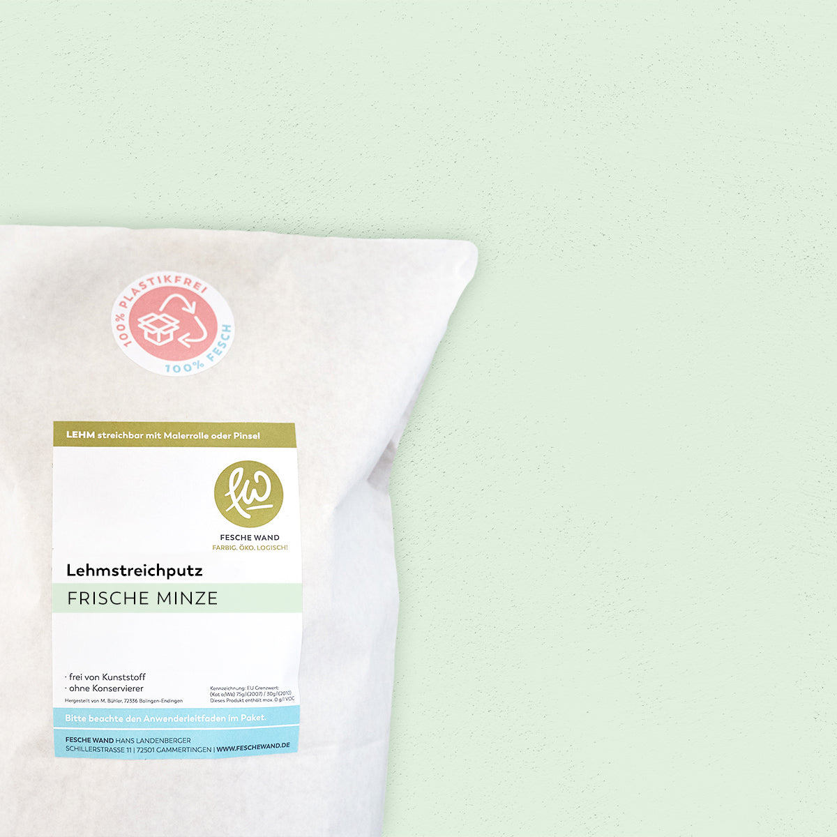 Lehmstreichputz - 0,8 KG in frische Minze (kühles grün) von Fesche Wand - #farbe_frische Minze (kühles grün)