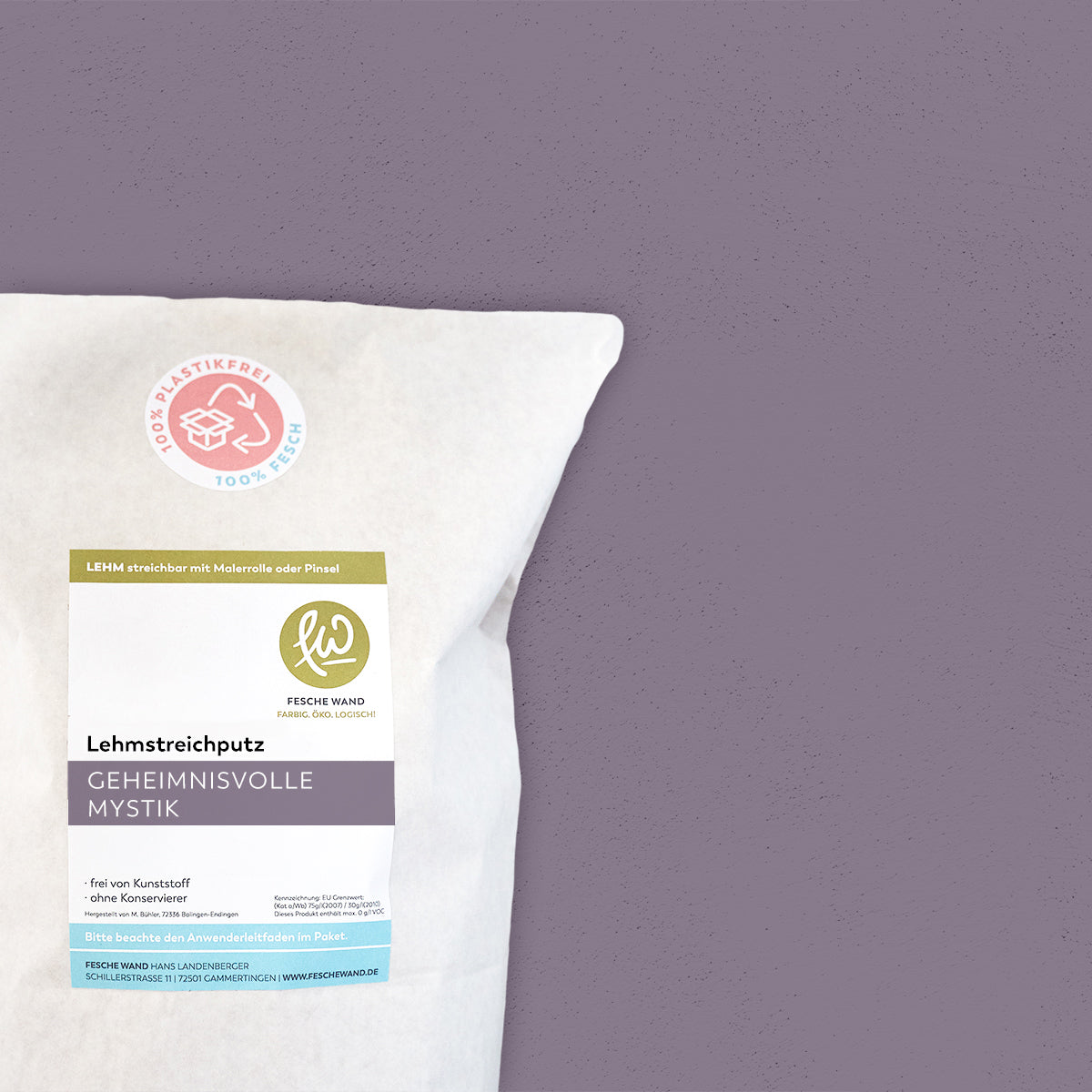 Lehmstreichputz - 0,8 KG in geheimnisvolle Mystik (lila) von Fesche Wand - #farbe_geheimnisvolle Mystik (lila)