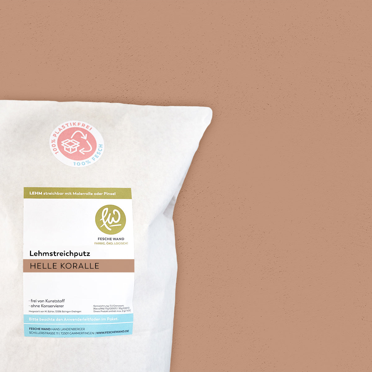 Lehmstreichputz - 0,8 KG in helle Koralle (helles terracotta) von Fesche Wand - #farbe_helle Koralle (helles terracotta)