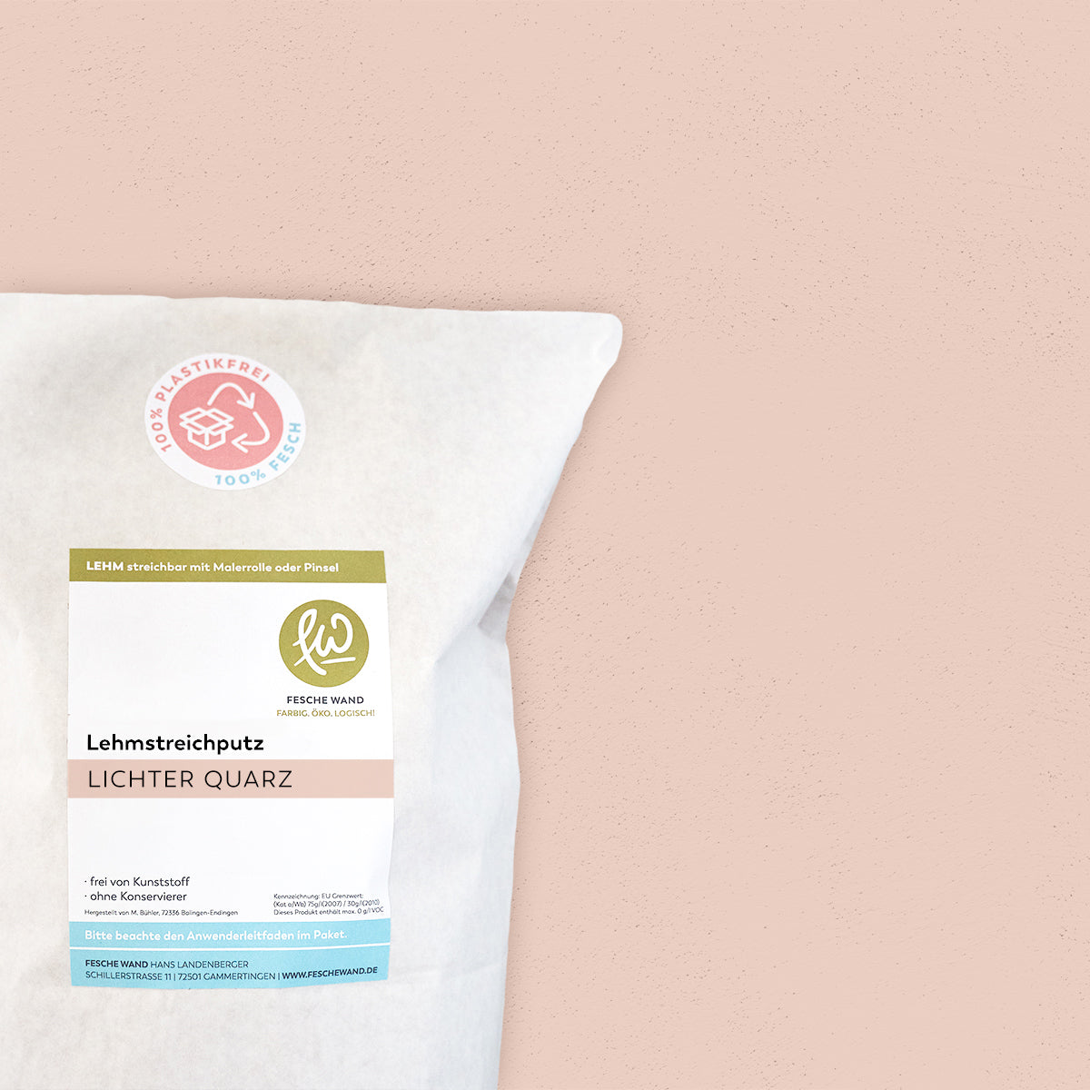 Lehmstreichputz - 0,8 KG in lichter Quarz (warmes rosé) von Fesche Wand - #farbe_lichter Quarz (warmes rosé)
