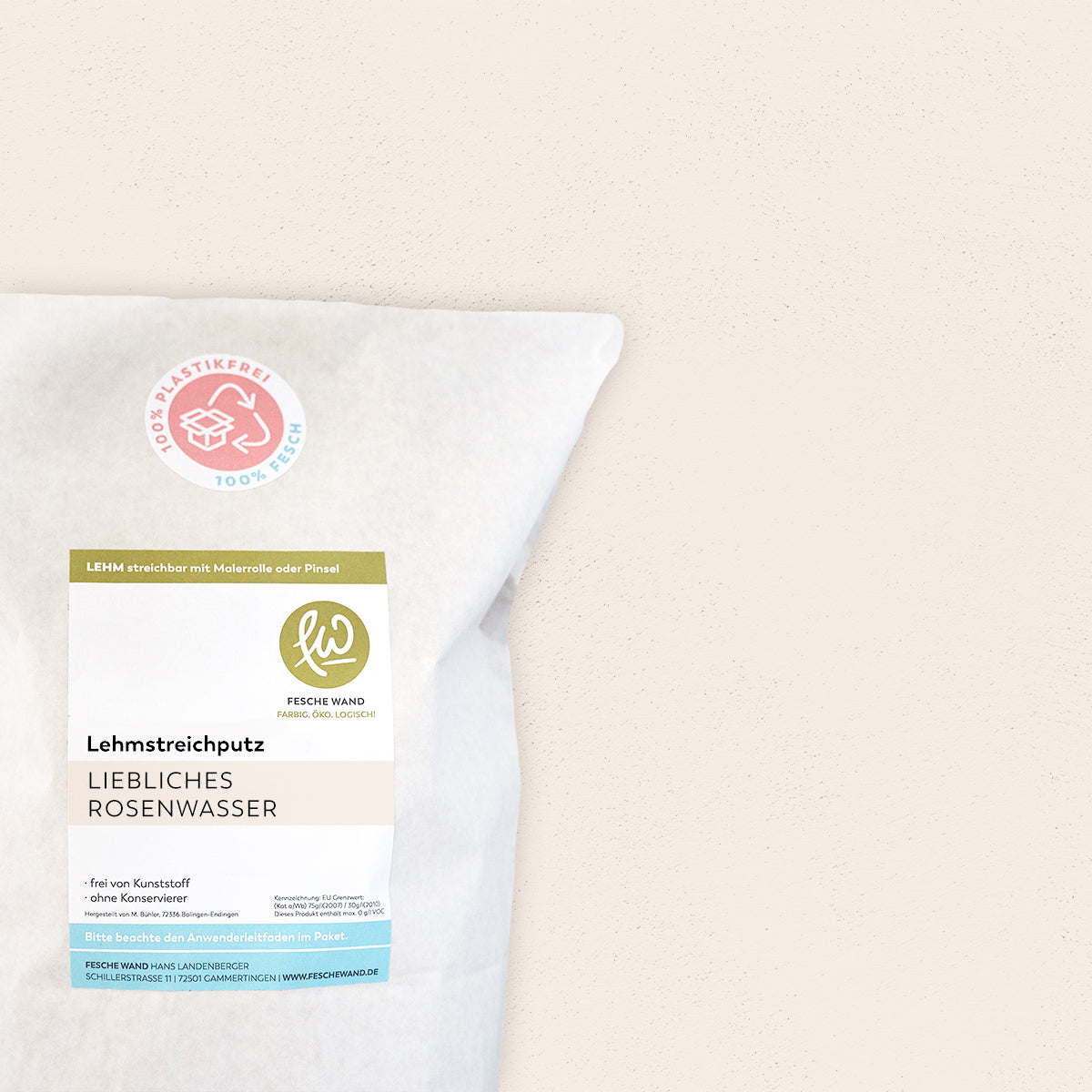 Lehmstreichputz - 0,8 KG in liebliches Rosenwasser (zartes rosé) von Fesche Wand - #farbe_liebliches Rosenwasser (zartes rosé)