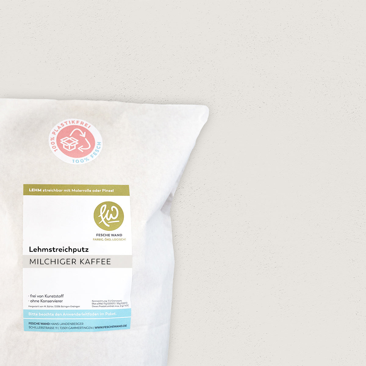 Lehmstreichputz - 0,8 KG in milchiger Kaffee (beige-braun) von Fesche Wand - #farbe_milchiger Kaffee (beige-braun)