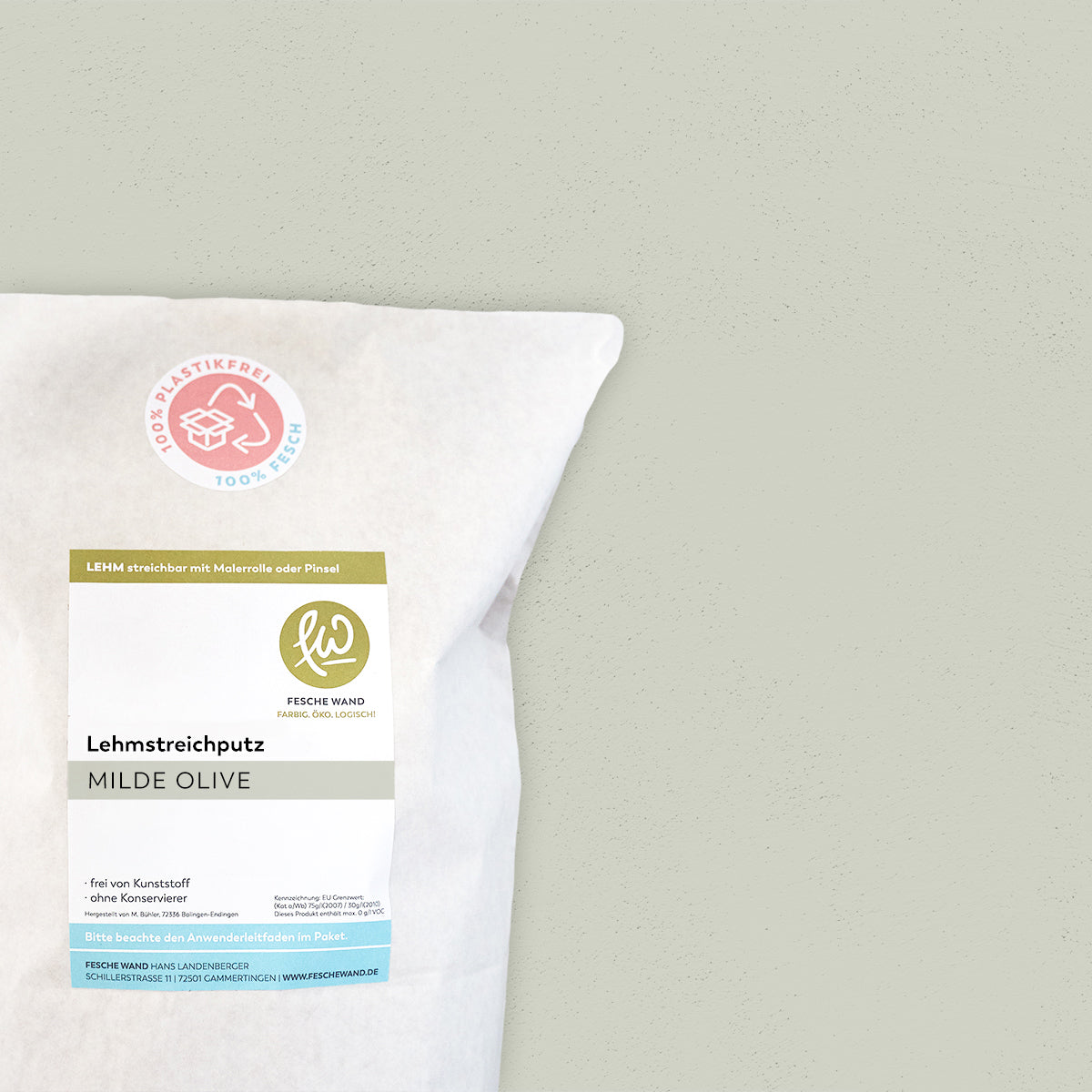 Lehmstreichputz - 0,8 KG in milde Olive (graugrün) von Fesche Wand - #farbe_milde Olive (graugrün)