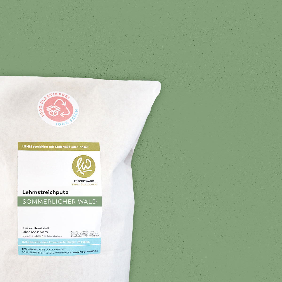Lehmstreichputz - 0,8 KG in sommerlicher Wald (grün) von Fesche Wand - #farbe_sommerlicher Wald (grün)