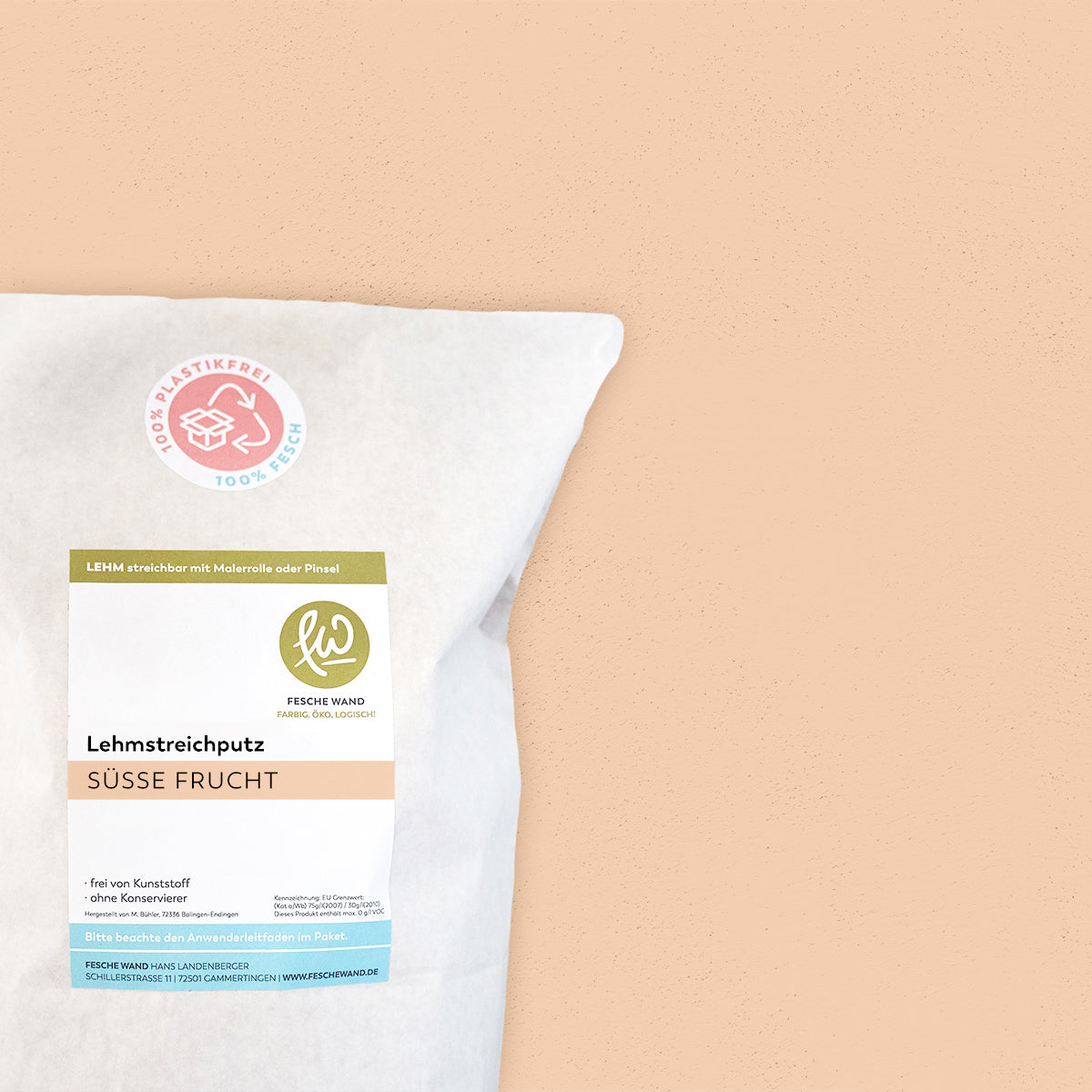 Lehmstreichputz - 0,8 KG in süsse Frucht (apricot) von Fesche Wand - #farbe_süsse Frucht (apricot)