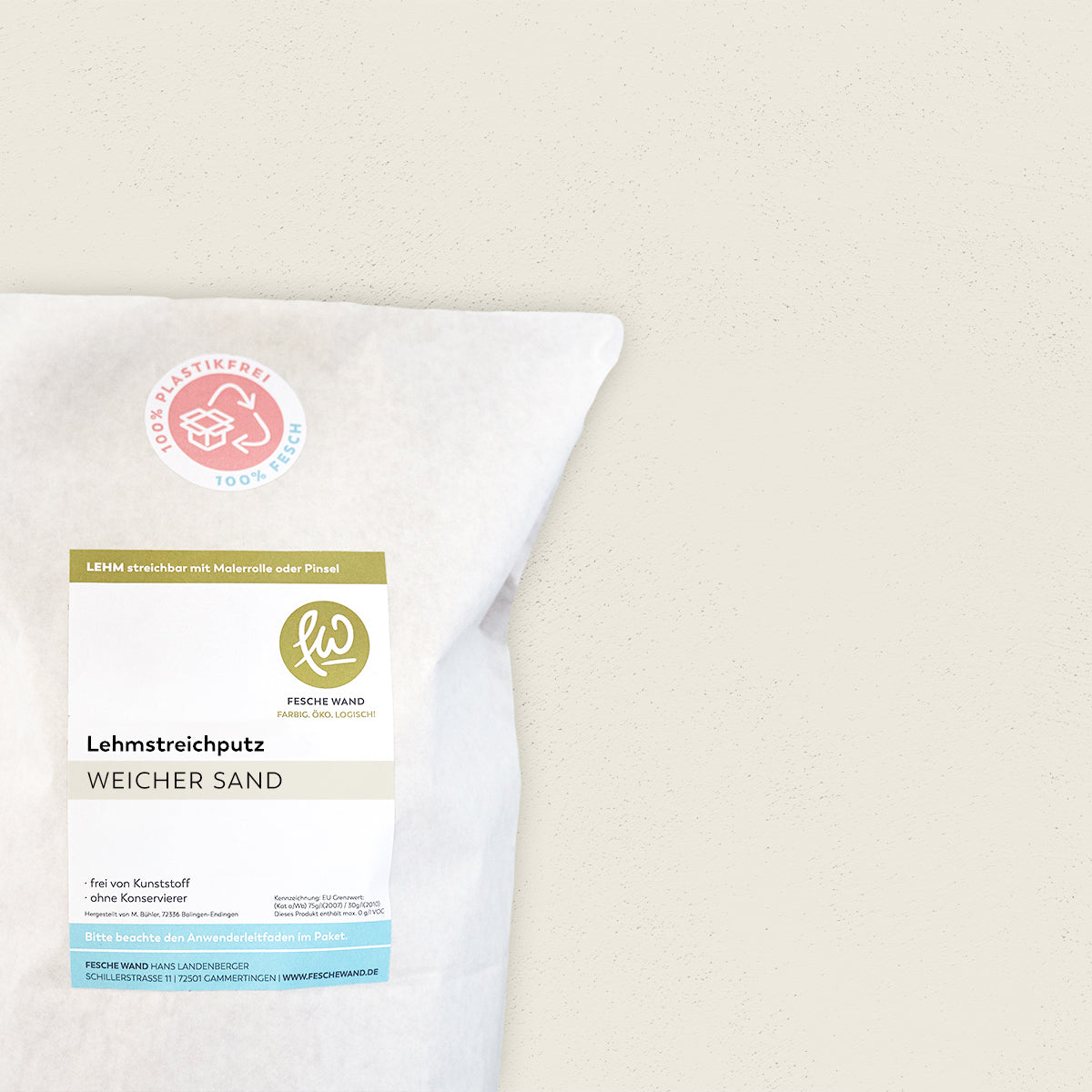 Lehmstreichputz - 0,8 KG in weicher Sand (beige) von Fesche Wand - #farbe_weicher Sand (beige)