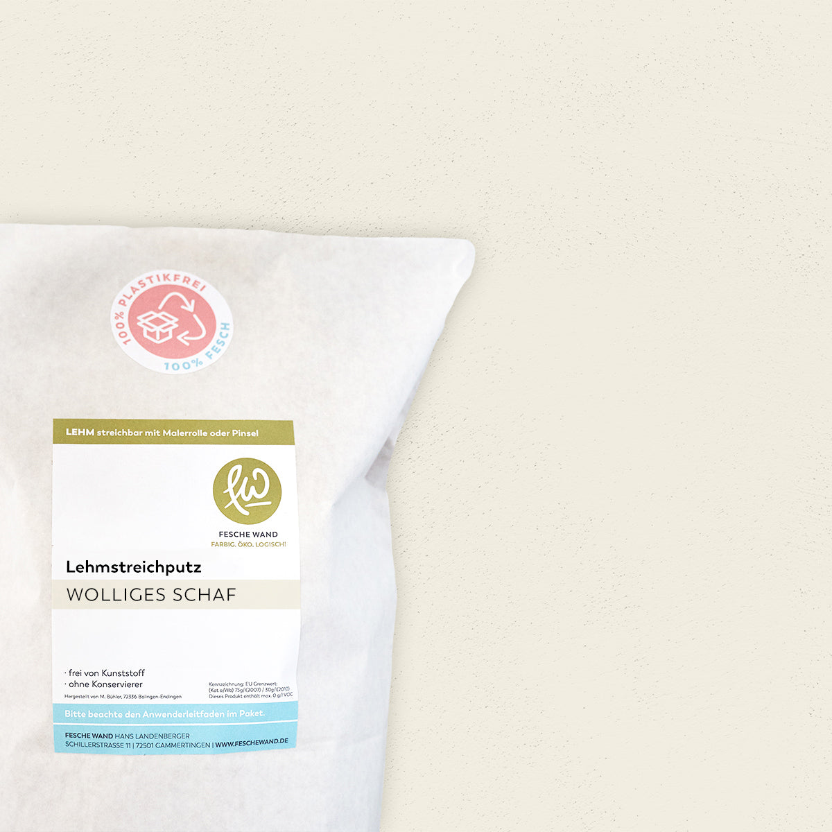 Lehmstreichputz - 0,8 KG in wolliges Schaf (warmes beige) von Fesche Wand - #farbe_wolliges Schaf (warmes beige)