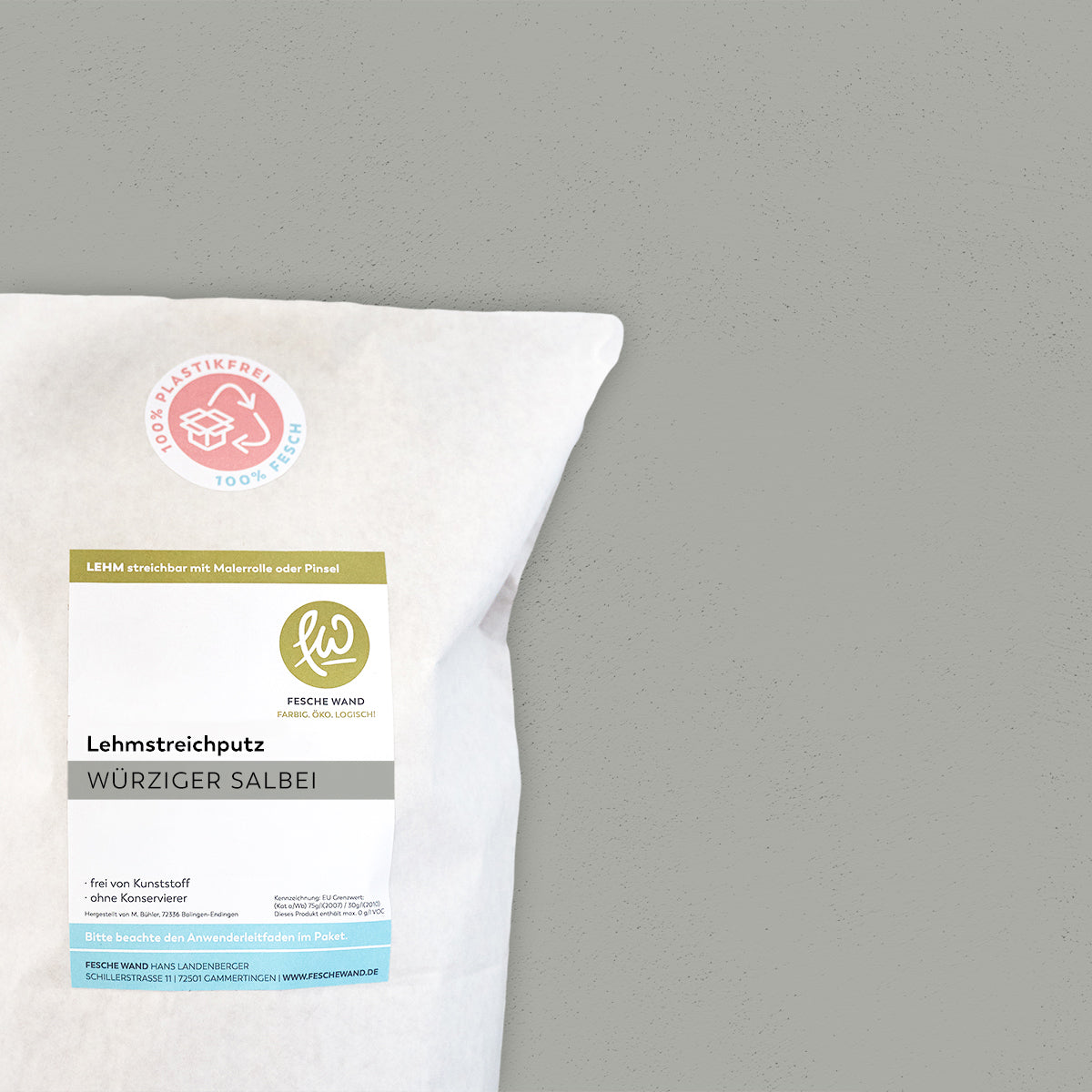 Lehmstreichputz - 0,8 KG in würziger Salbei (warmes grau) von Fesche Wand - #farbe_würziger Salbei (warmes grau)