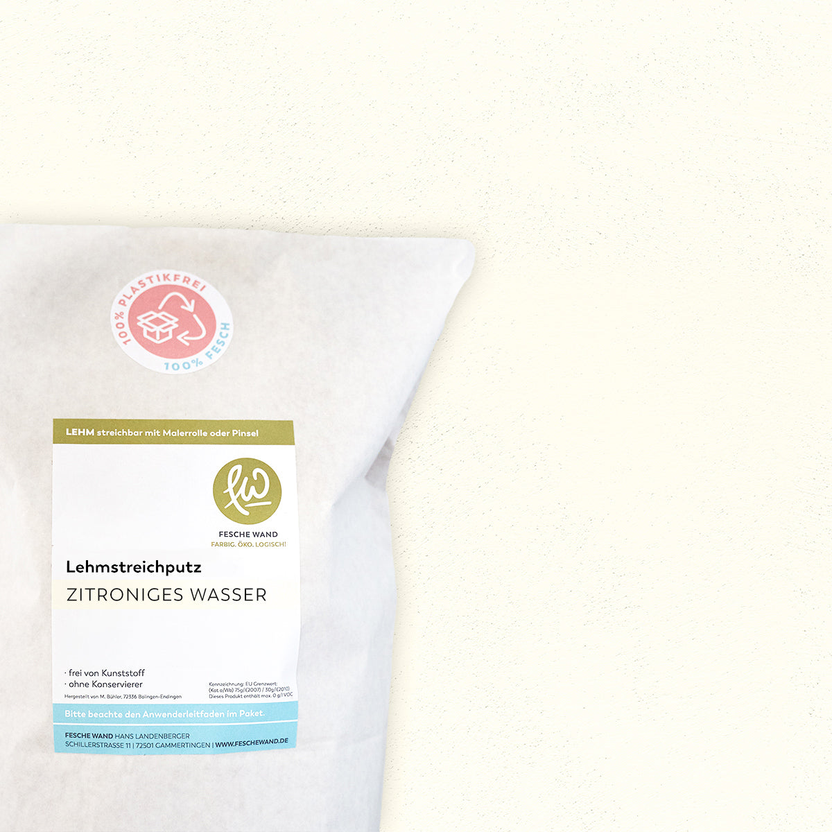 Lehmstreichputz - 0,8 KG in zitroniges Wasser (zartes hellgelb) von Fesche Wand - #farbe_zitroniges Wasser (zartes hellgelb)