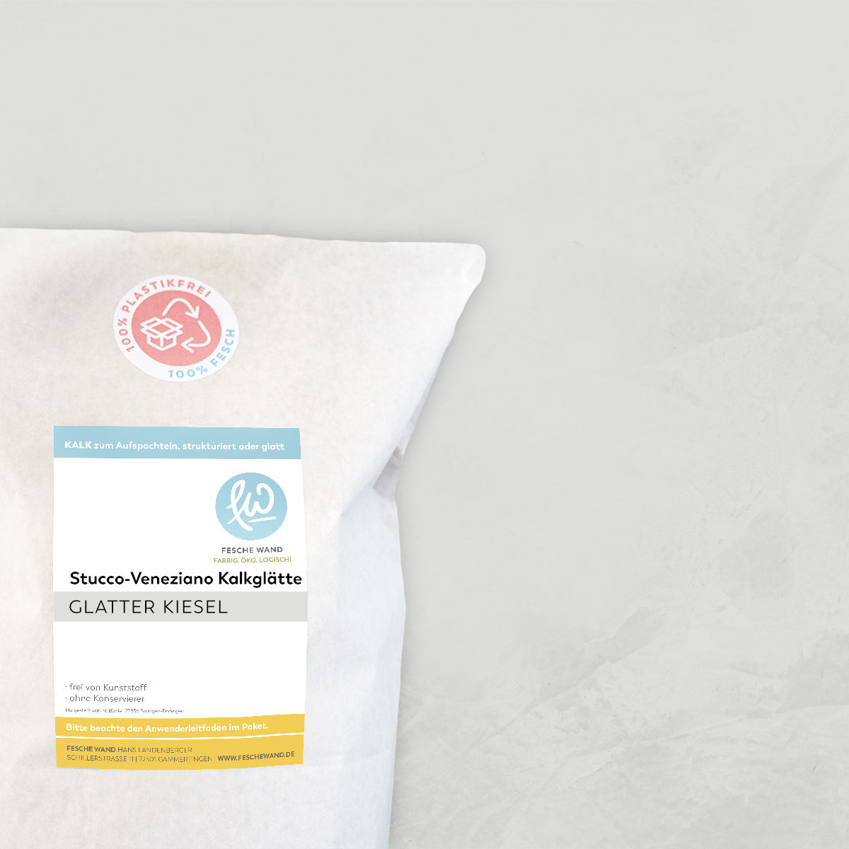 Stucco-Veneziano Kalkglätte - 0,8 KG in glatter Kiesel (hellgrau) von Fesche Wand - #farbe_glatter Kiesel (hellgrau)
