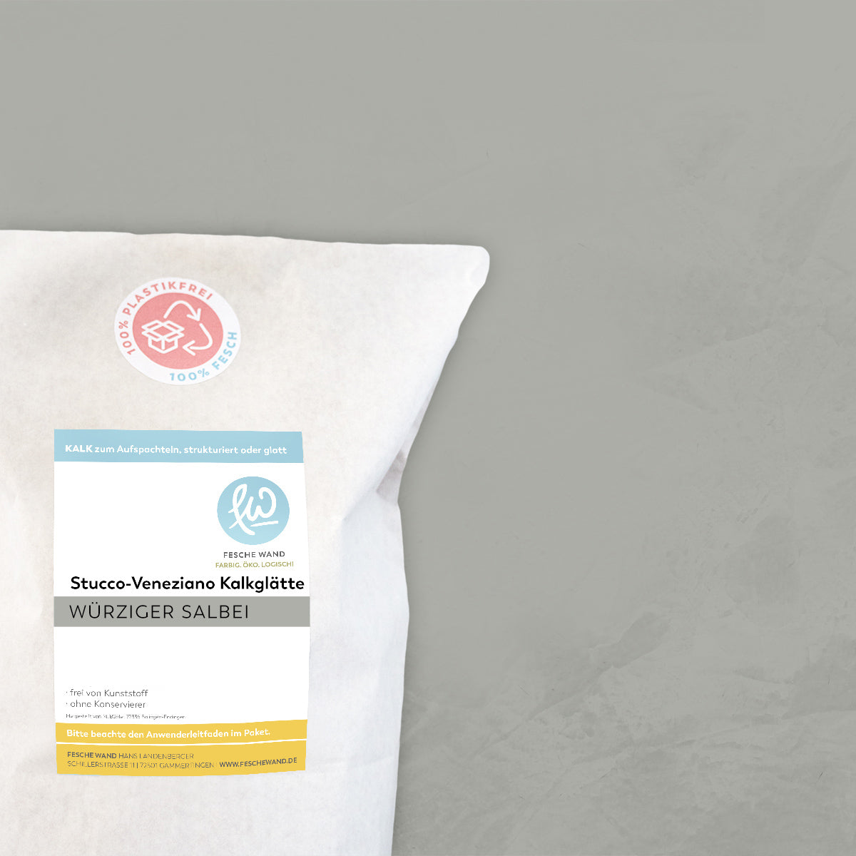 Stucco-Veneziano Kalkglätte - 0,8 KG in würziger Salbei (warmes grau) von Fesche Wand - #farbe_würziger Salbei (warmes grau)
