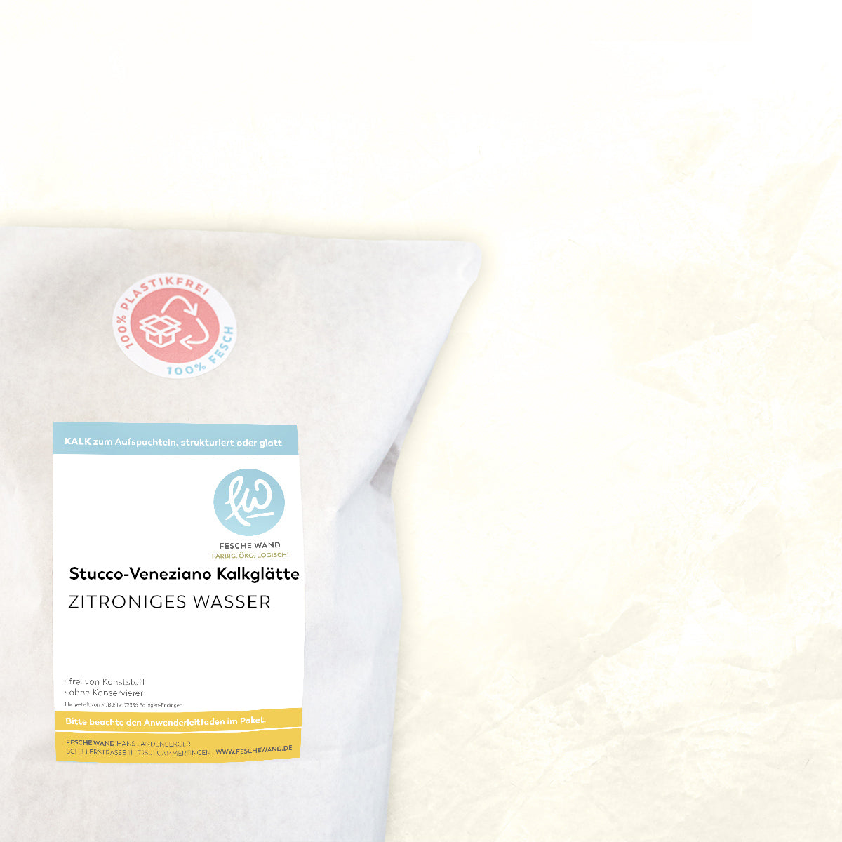 Stucco-Veneziano Kalkglätte - 0,8 KG in zitroniges Wasser (zartes hellgelb) von Fesche Wand - #farbe_zitroniges Wasser (zartes hellgelb)
