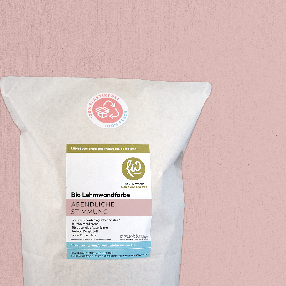 Bio Lehmwandfarbe - 2 KG in abendliche Stimmung (kühles rot-rosé) von Fesche Wand - #farbe_abendliche Stimmung (kühles rot-rosé)