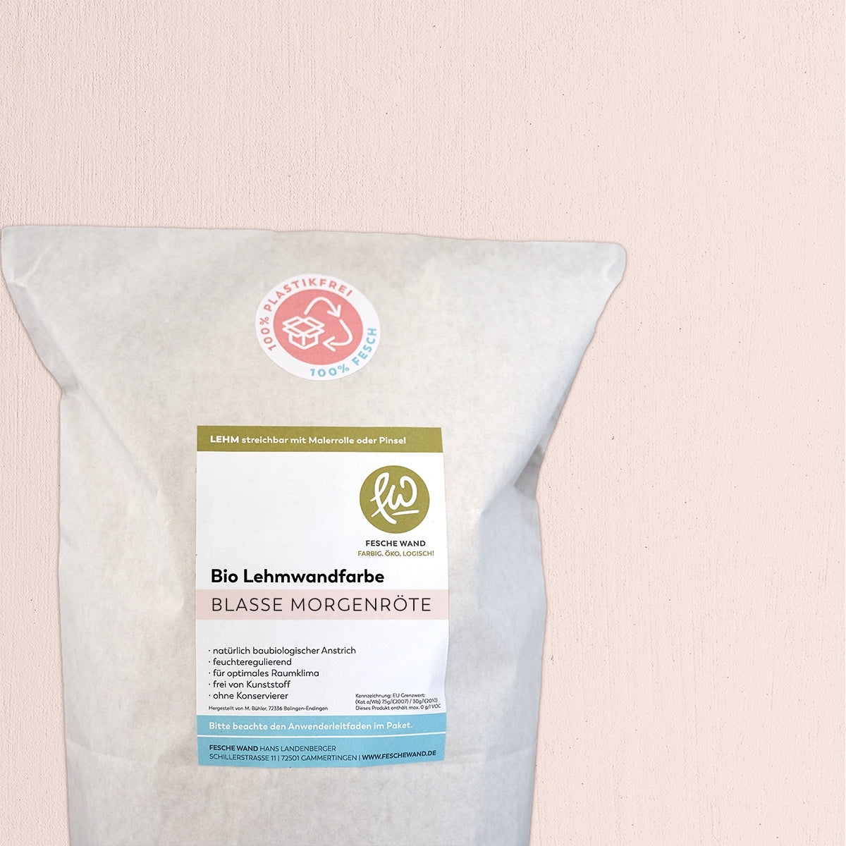 Bio Lehmwandfarbe - 16 KG in blasse Morgenröte (hell-rosa) von Fesche Wand - #farbe_blasse Morgenröte (hell-rosa)