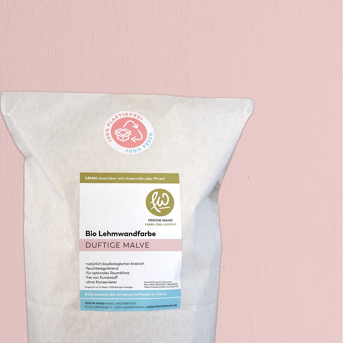 Bio Lehmwandfarbe - 2 KG in duftige Malve (altrosa) von Fesche Wand - #farbe_duftige Malve (altrosa)