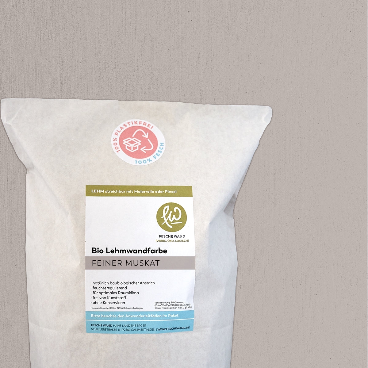 Bio Lehmwandfarbe - 2 KG in feiner Muskat (helles braun) von Fesche Wand - #farbe_feiner Muskat (helles braun)