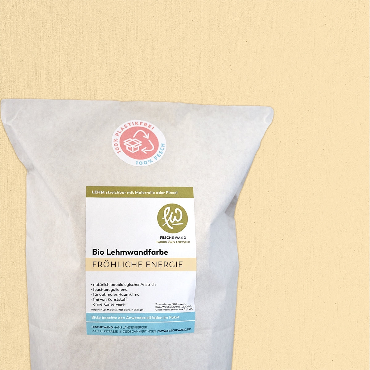 Bio Lehmwandfarbe - 16 KG in fröhliche Energie (gelborange) von Fesche Wand - #farbe_fröhliche Energie (gelborange)