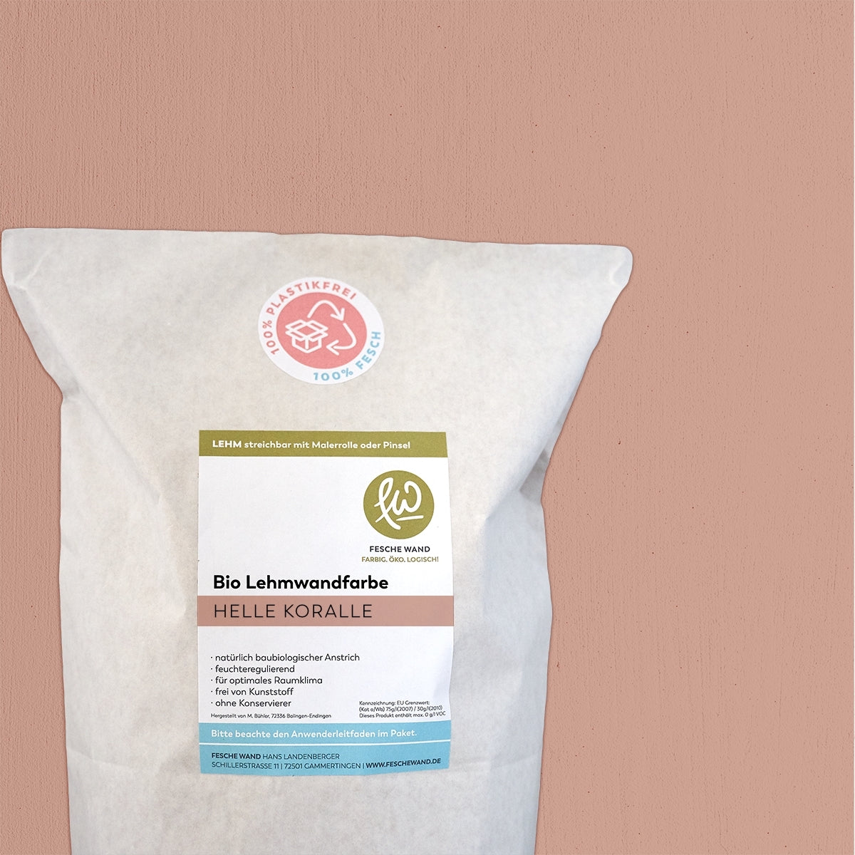 Bio Lehmwandfarbe - 2 KG in helle Koralle (helles terracotta) von Fesche Wand - #farbe_helle Koralle (helles terracotta)