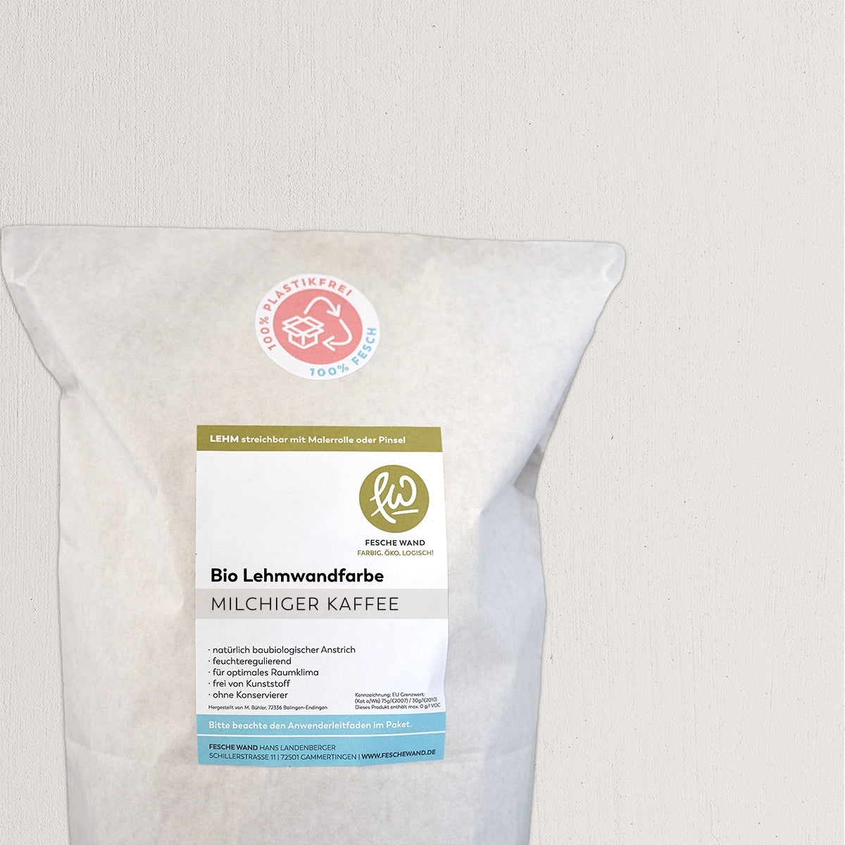 Bio Lehmwandfarbe - 2 KG in milchiger Kaffee (beige-braun) von Fesche Wand - #farbe_milchiger Kaffee (beige-braun)