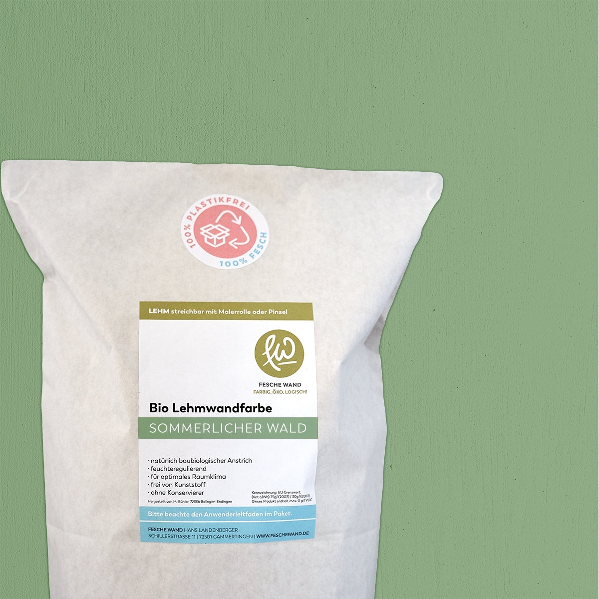 Bio Lehmwandfarbe - 2 KG in sommerlicher Wald (grün) von Fesche Wand - #farbe_sommerlicher Wald (grün)