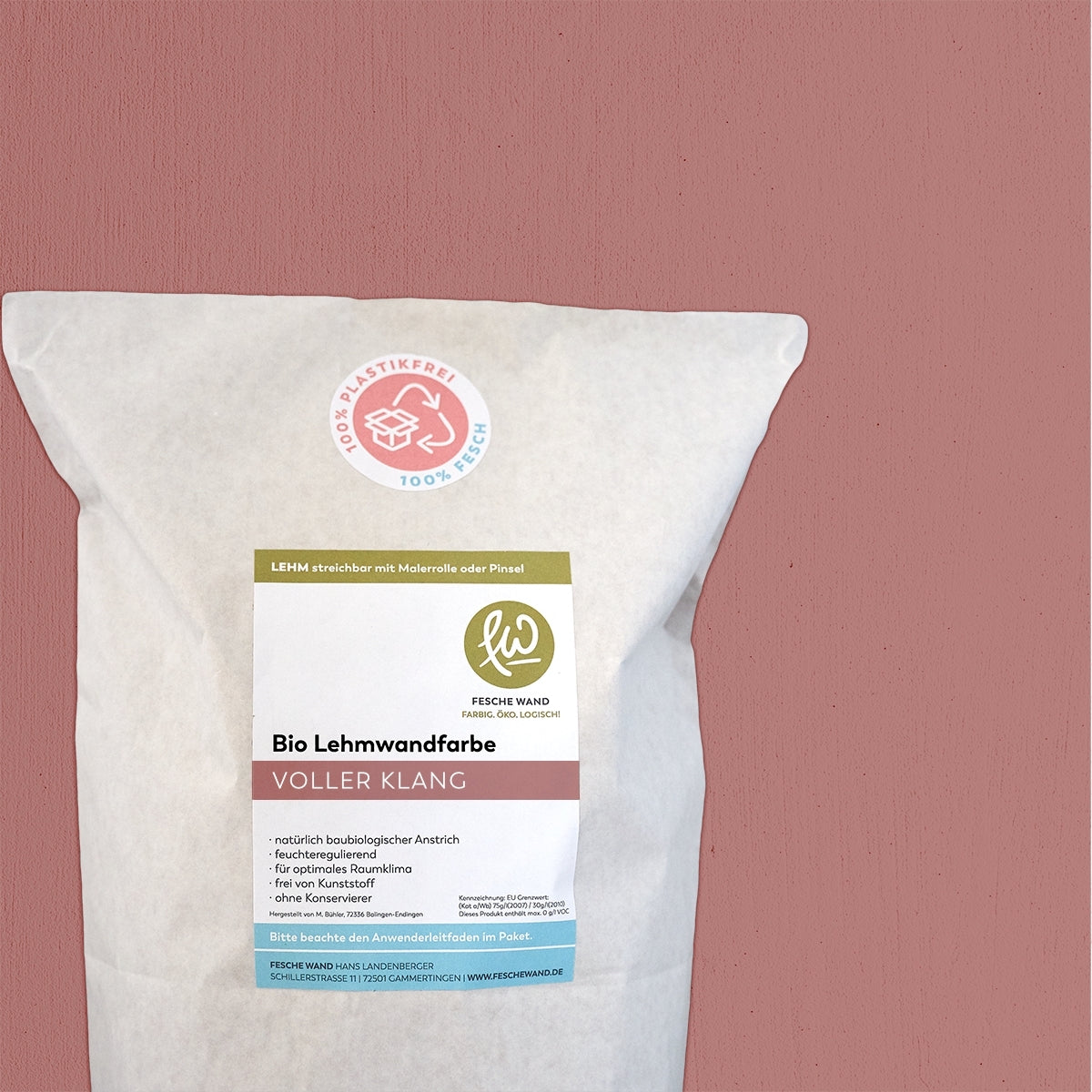 Bio Lehmwandfarbe - 2 KG in voller Klang (kräftiges altrosé) von Fesche Wand - #farbe_voller Klang (kräftiges altrosé)