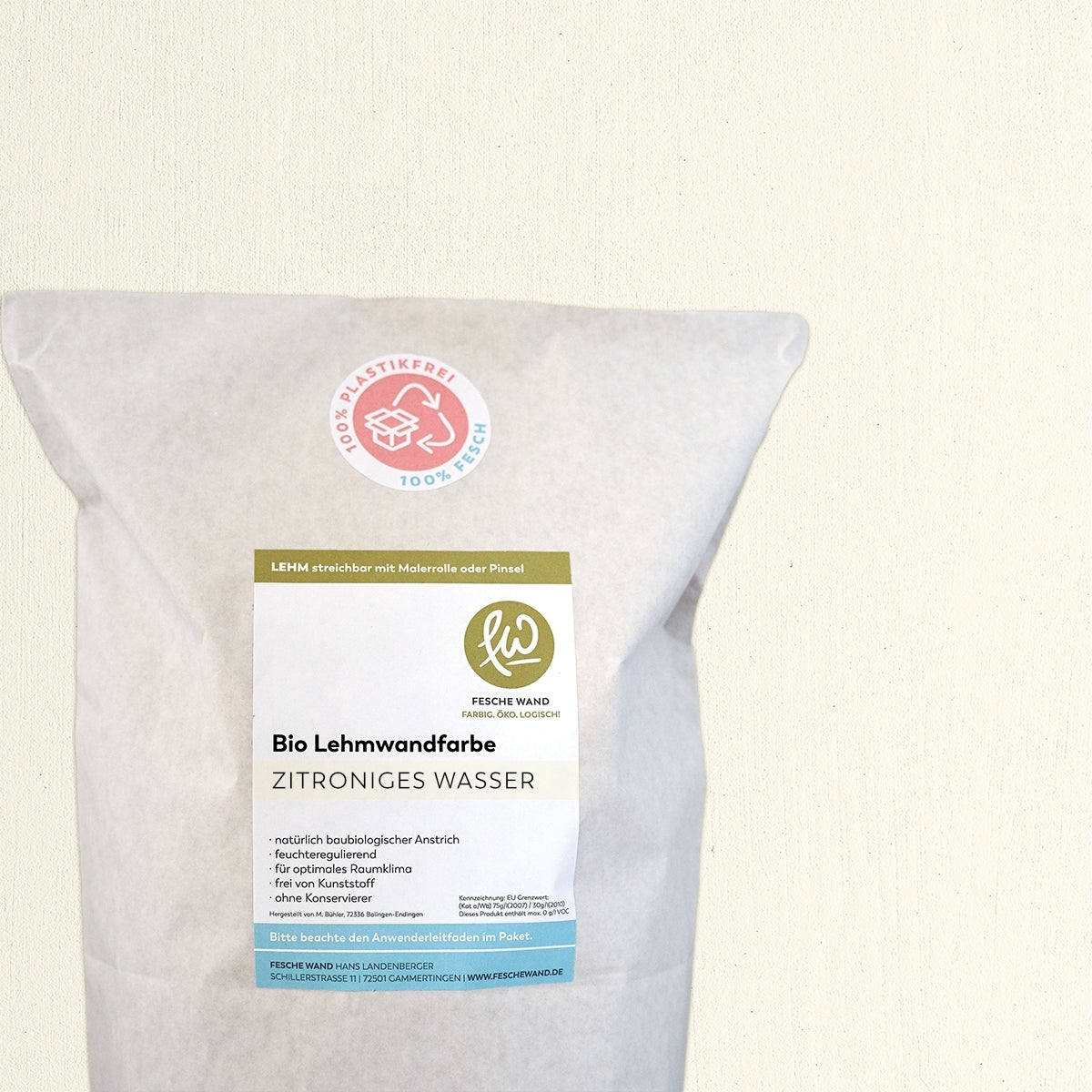 Bio Lehmwandfarbe - 2 KG in zitroniges Wasser (zartes hellgelb) von Fesche Wand - #farbe_zitroniges Wasser (zartes hellgelb)