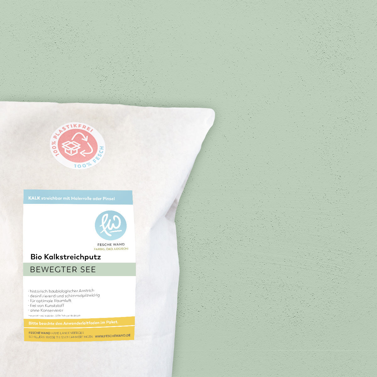 ökologischer Kalkstreichputz - 0,8 KG in bewegter See (gedämpftes grün) von Fesche Wand - #farbe_bewegter See (gedämpftes grün)