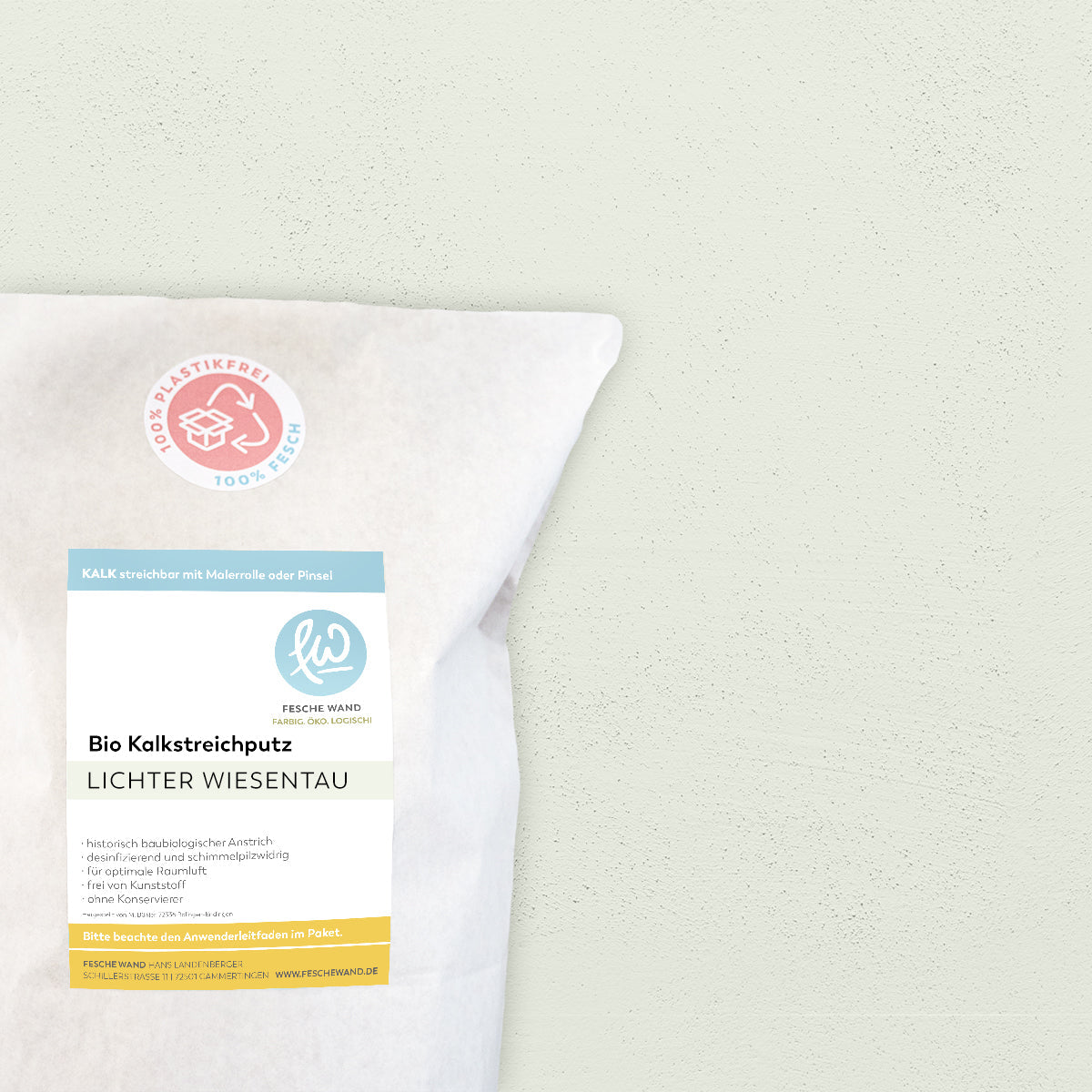 ökologischer Kalkstreichputz - 0,8 KG in lichter Wiesentau (zartes graugün) von Fesche Wand - #farbe_lichter Wiesentau (zartes graugün)